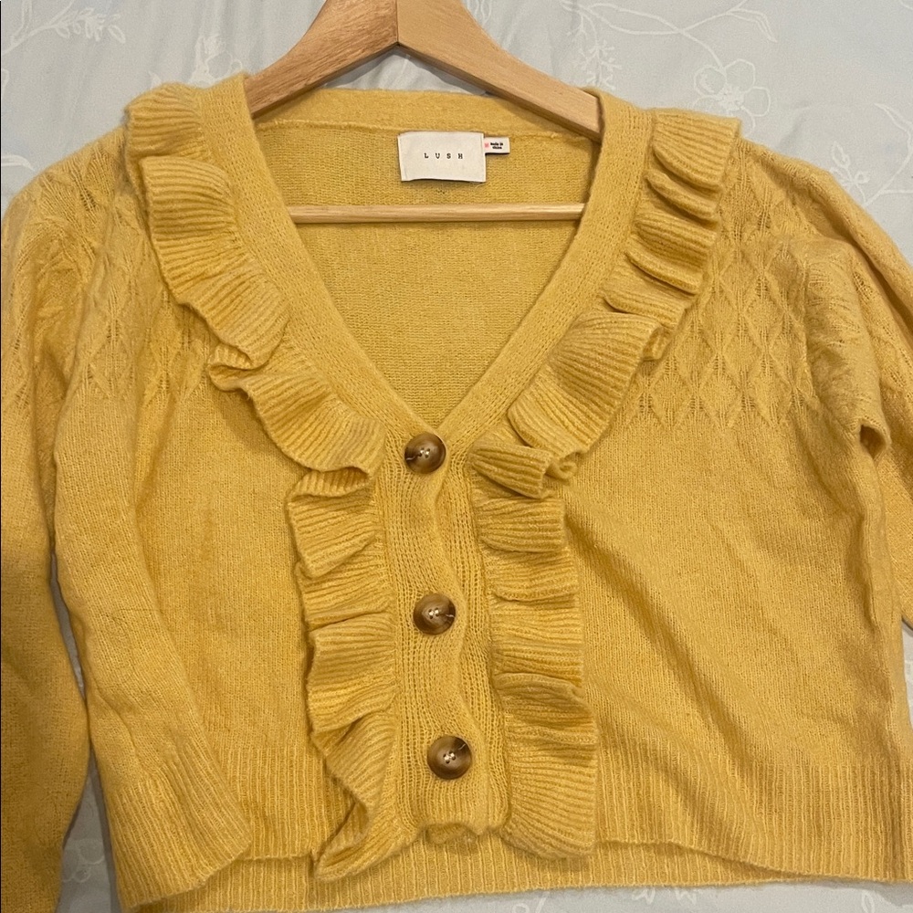 Lush Yellow Ruffled Cardigan - Picture 2 of 3